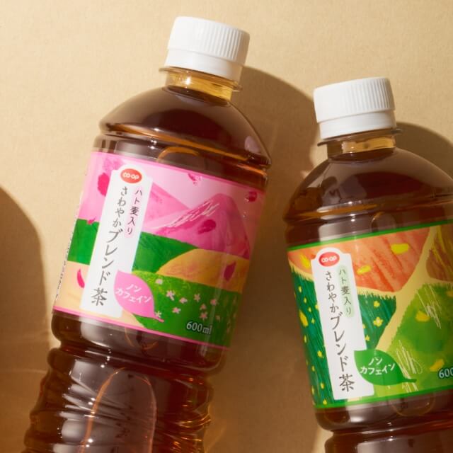 日本生活協同組合連合会CO・OPハト麦入りさわやかブレンド茶ノンカフェイン 600ml<br>パッケージデザイン パッケージデザイン